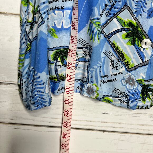 Paradiso Postcards Hawaiian Shirt Blue Embellished Plus Size 3X - Picture 6 of 9